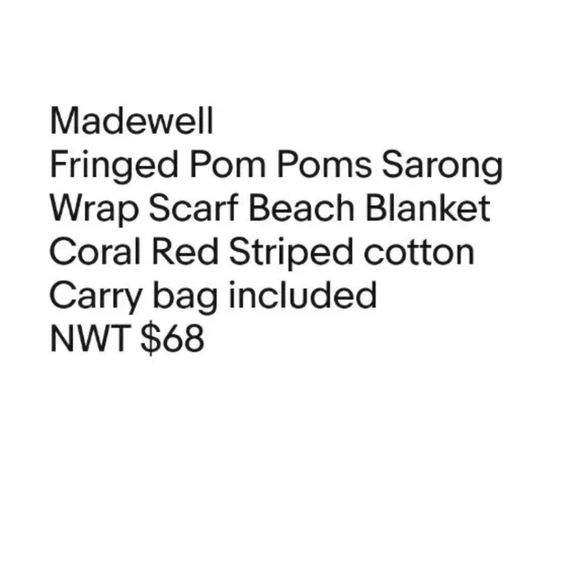 Madewell Fringed Pom Poms Sarong Scarf Beach Festival Blanket Coral Red New - Picture 5 of 8